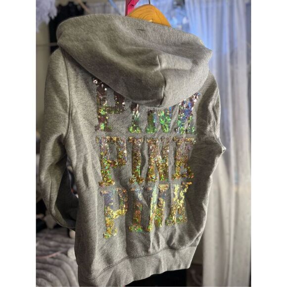 VS PInk mcbling ombre iridescent sequin hooded jacket sweatshirt vintage Htf - Picture 10 of 12